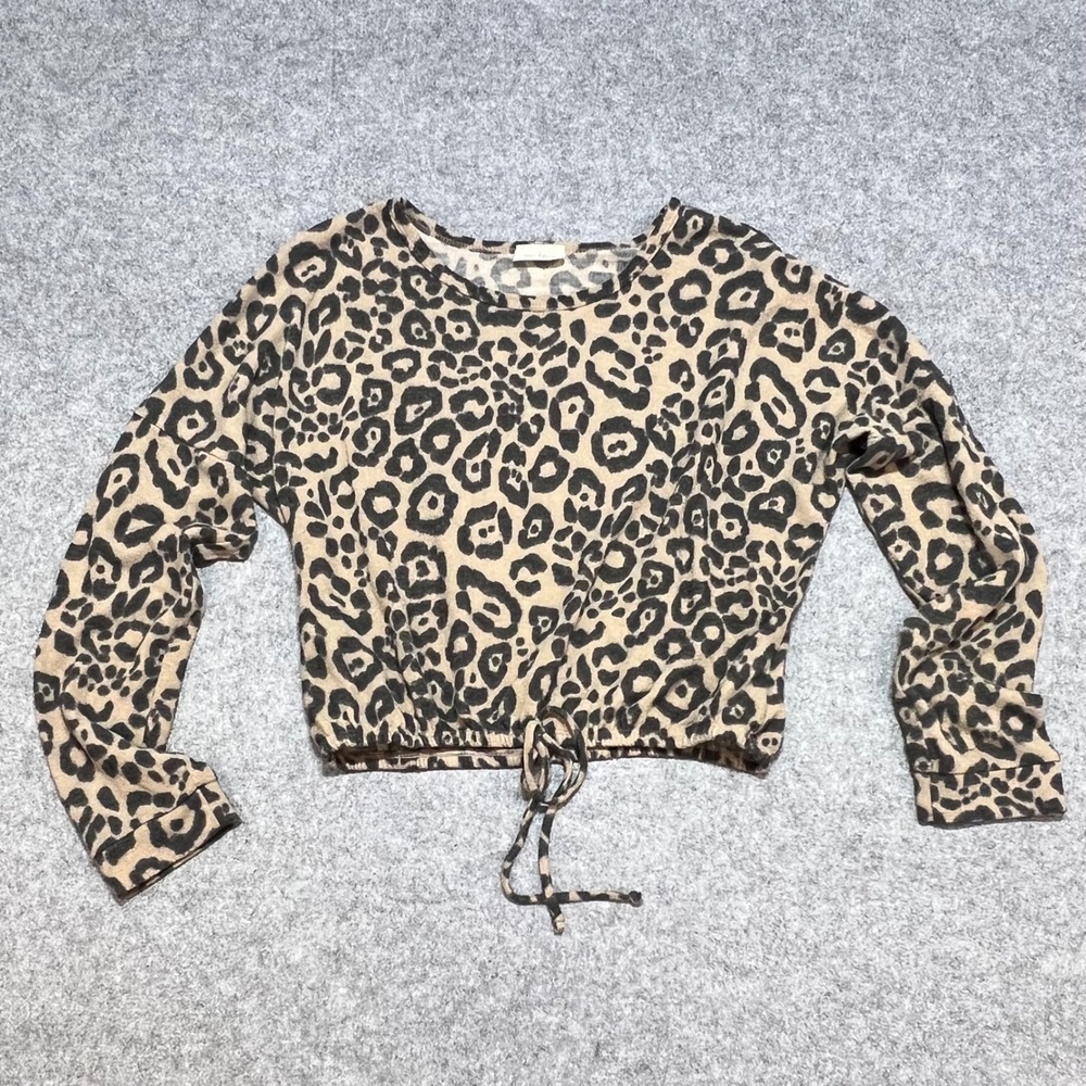 Free Kisses Leopard‎ Print Cropped Long Sleeve Drawstring Top Athleisure Large